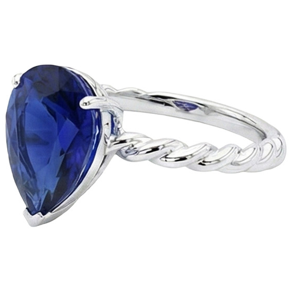 Anello solitario a pera con zaffiro dello Sri Lanka. gambo intrecciato. 2.50 carati