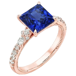 Anello solitario accenti oro rosa zaffiro blu e diamante 5.5 carati