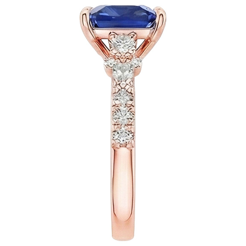 Anello solitario accenti oro rosa zaffiro blu e diamante 5.5 carati