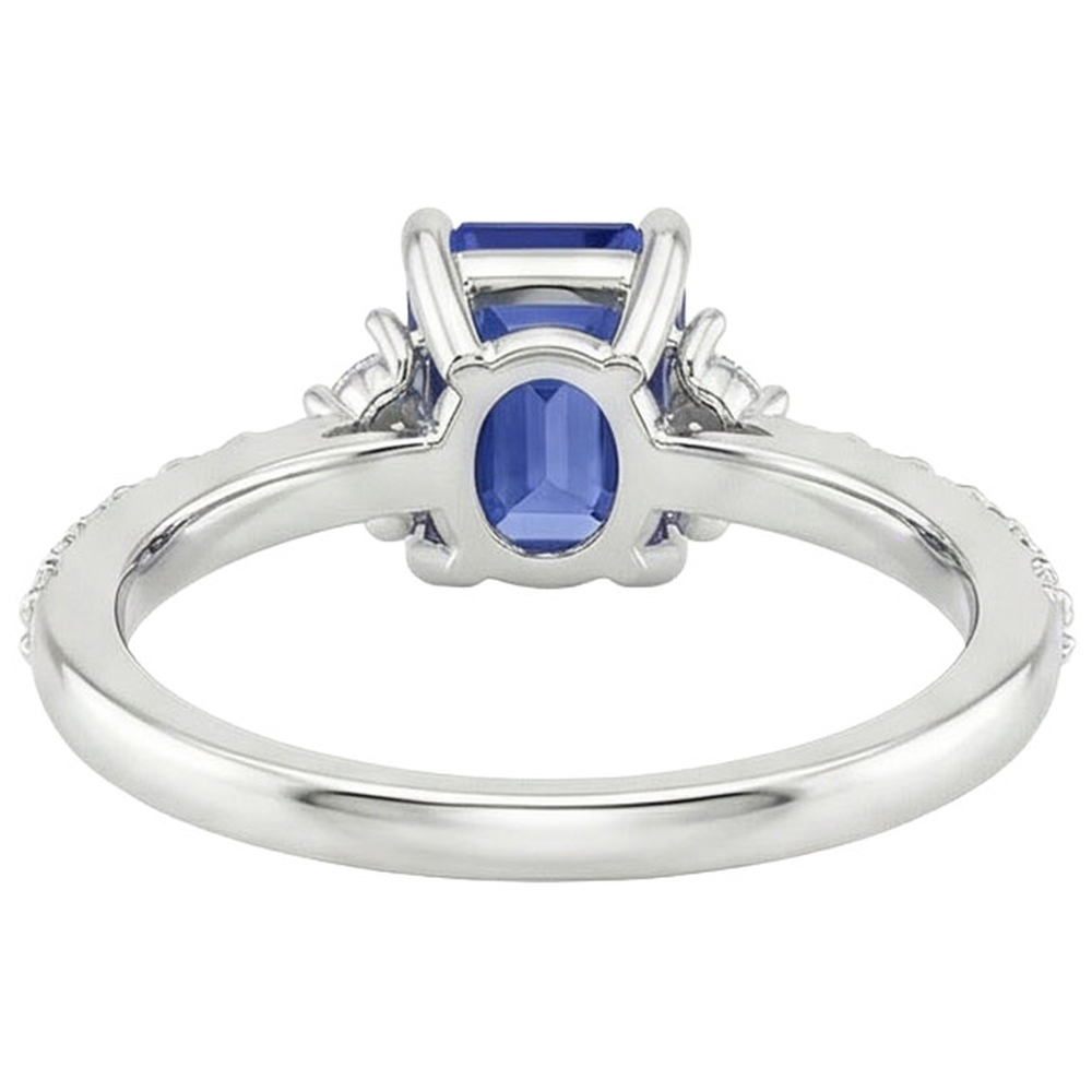 Anello solitario accenti zaffiro blu e diamante 4 carati taglio smeraldo