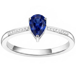 Anello solitario anniversario con zaffiro blu con diamanti da 1,50 carati e oro bianco 14K