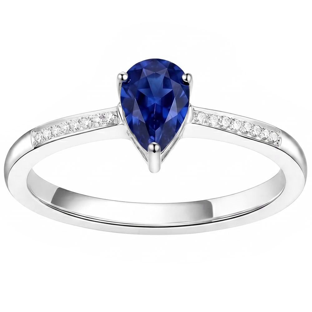 Anello solitario anniversario con zaffiro blu con diamanti da 1,50 carati e oro bianco 14K