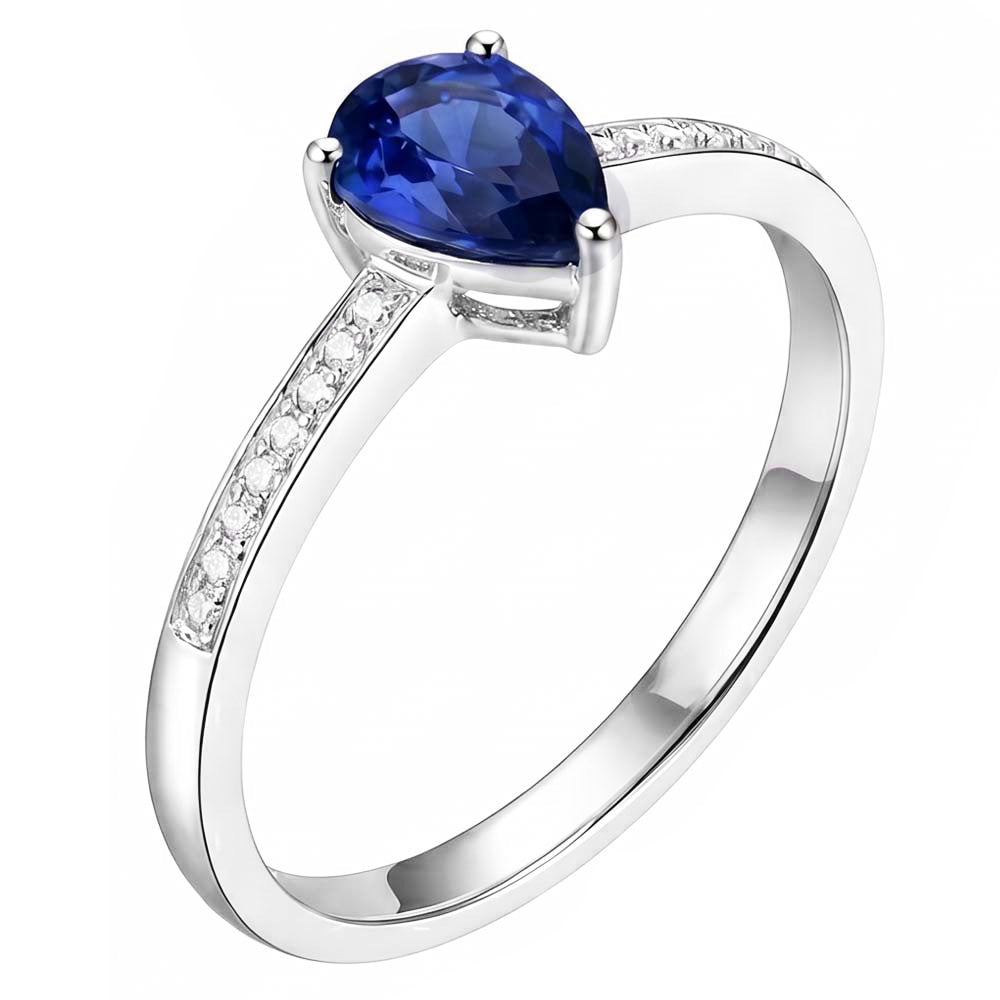 Anello solitario anniversario con zaffiro blu con diamanti da 1,50 carati e oro bianco 14K