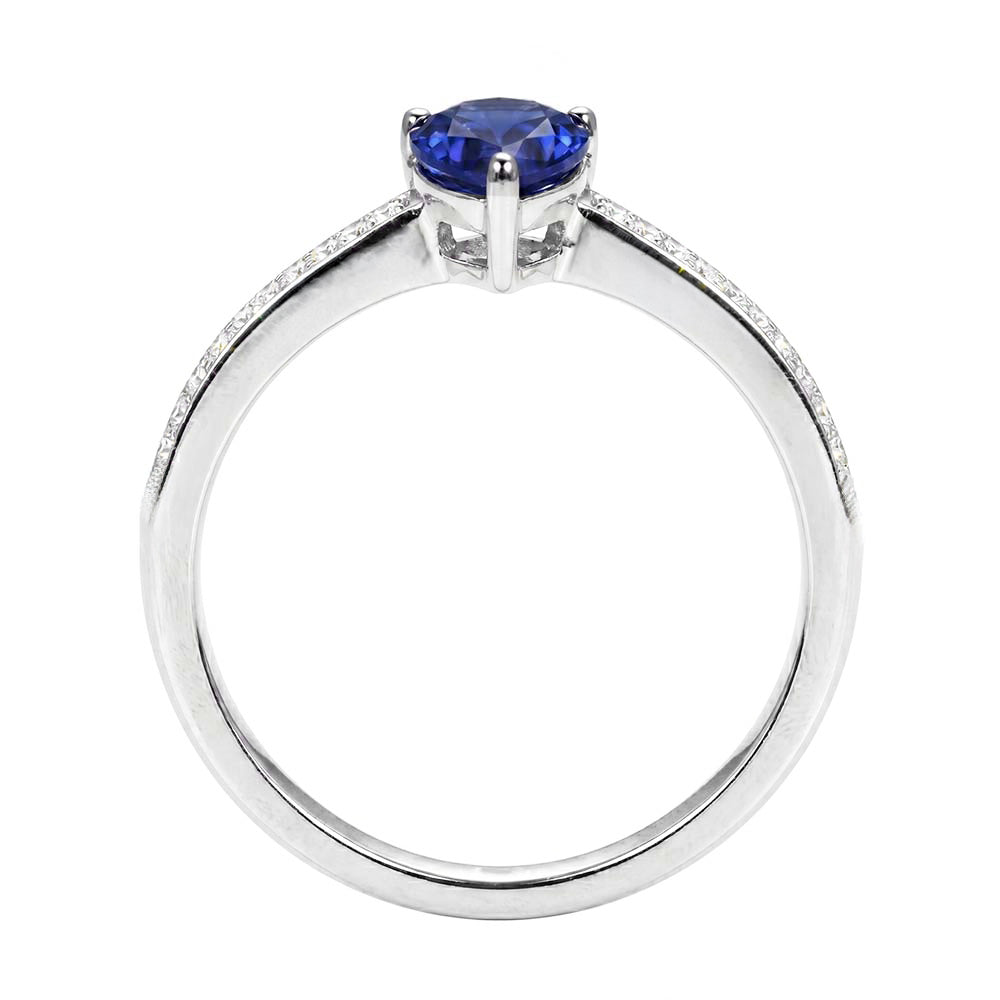 Anello solitario anniversario con zaffiro blu con diamanti da 1,50 carati e oro bianco 14K