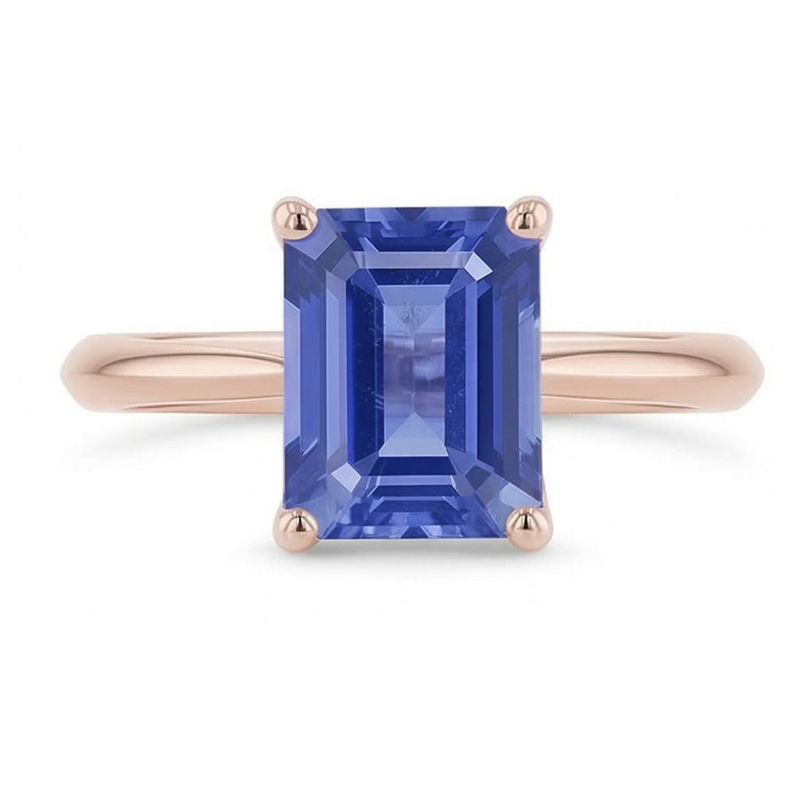 Anello solitario classico da 1.50 carati in oro rosa con zaffiro blu smeraldo 14K