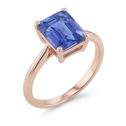 Anello solitario classico da 1.50 carati in oro rosa con zaffiro blu smeraldo 14K
