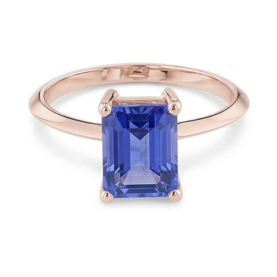 Anello solitario classico da 1.50 carati in oro rosa con zaffiro blu smeraldo 14K