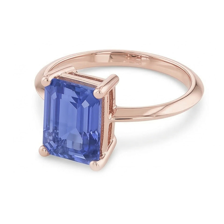 Anello solitario classico da 1.50 carati in oro rosa con zaffiro blu smeraldo 14K