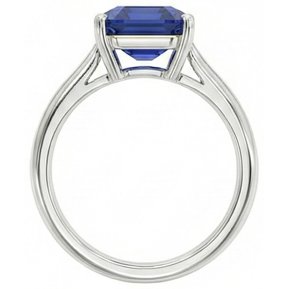 Anello solitario con 1,50 carati di zaffiro blu taglio smeraldo in oro bianco 14K