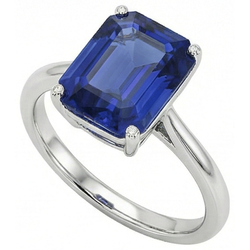 Anello solitario con 1,50 carati di zaffiro blu taglio smeraldo in oro bianco 14K