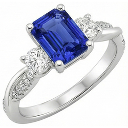 Anello solitario con 4,25 carati blu zaffiro 3 accenti di pietre