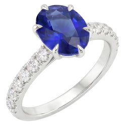 Anello solitario con accenti Zaffiro blu e pavé di diamanti 4 carati
