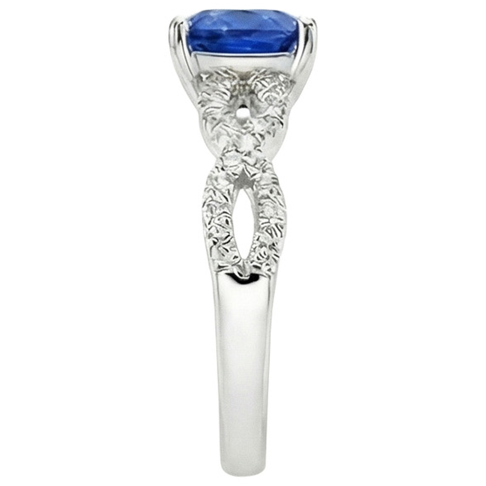 Anello solitario con accenti di cuscino in zaffiro blu da 2,75 carati e diamante