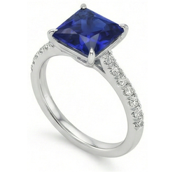Anello solitario con accenti di diamanti e zaffiro blu taglio principessa 5.50 carati