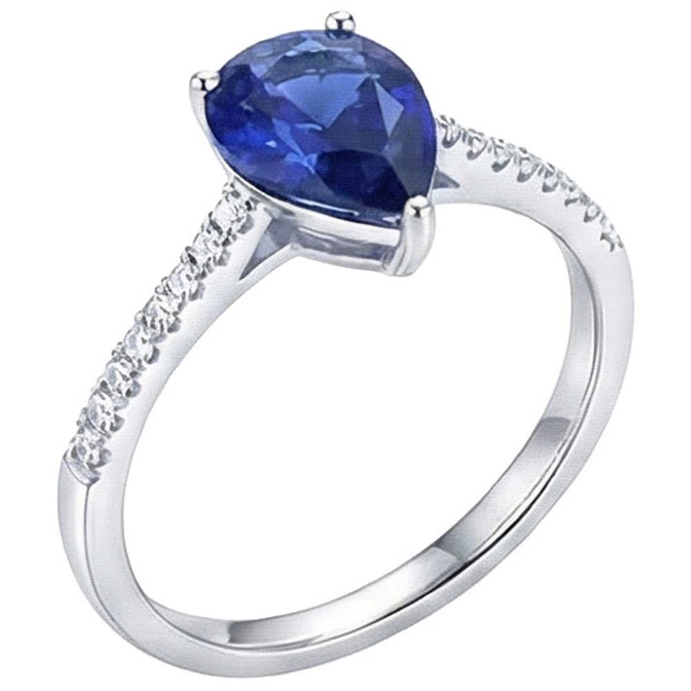 Anello solitario con accenti di diamanti ovali in zaffiro blu da 2,50 carati in oro bianco 14K