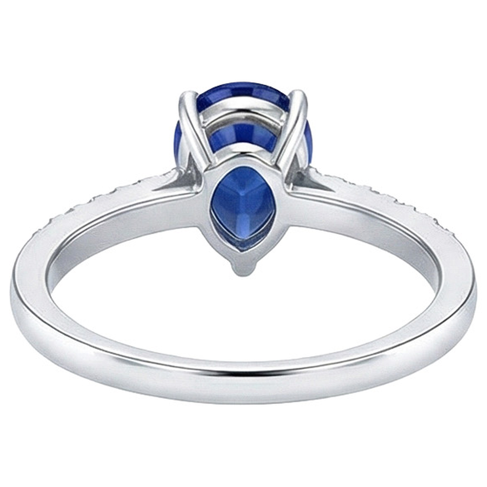 Anello solitario con accenti di diamanti ovali in zaffiro blu da 2,50 carati in oro bianco 14K