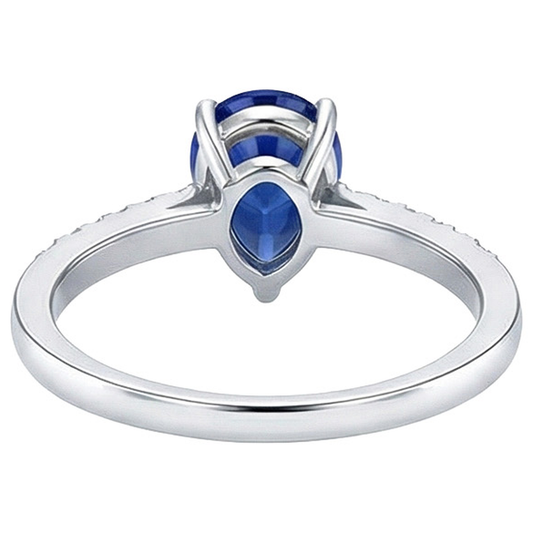 Anello solitario con accenti di diamanti ovali in zaffiro blu da 2,50 carati in oro bianco 14K