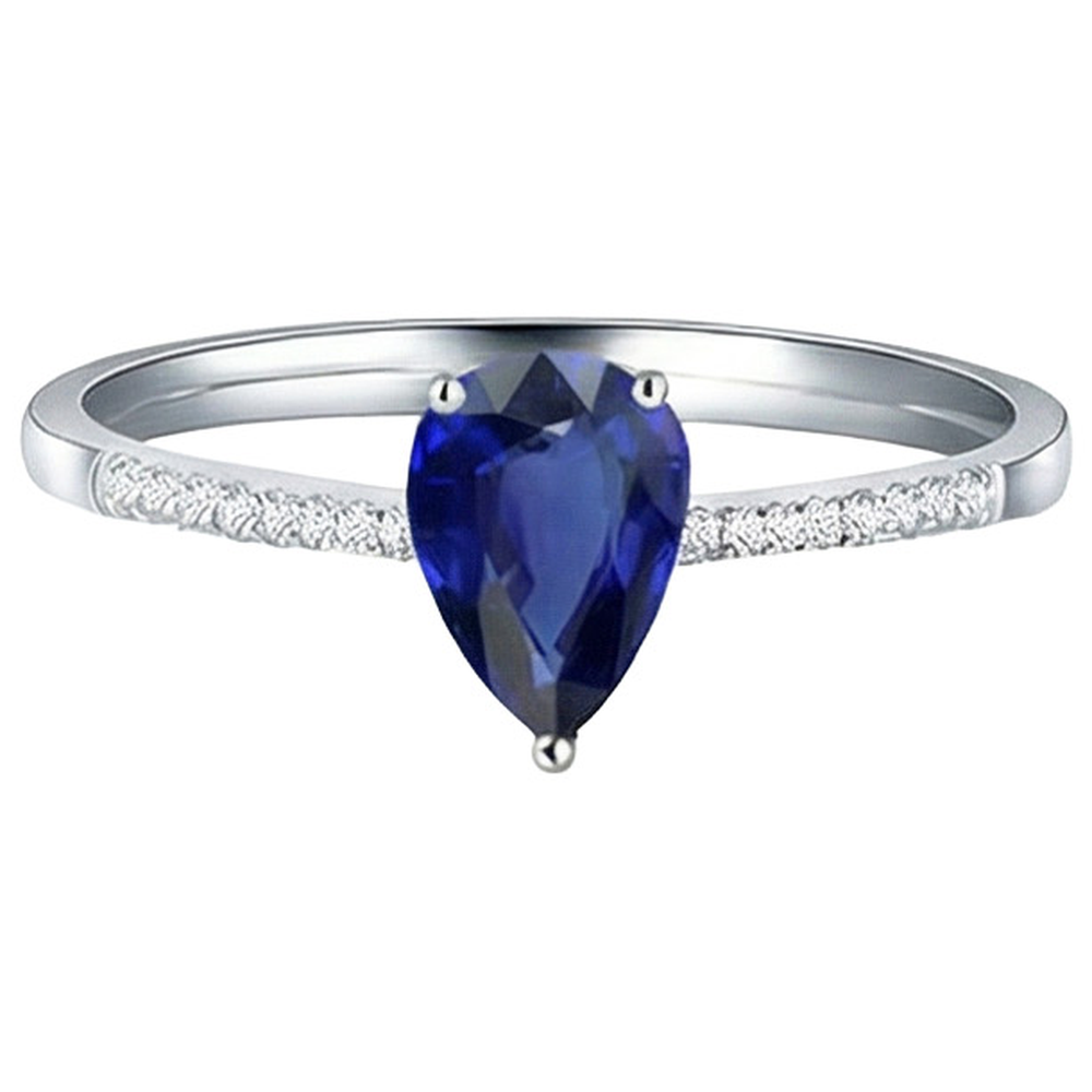 Anello solitario con accenti di diamanti ovali in zaffiro blu da 2,50 carati in oro bianco 14K