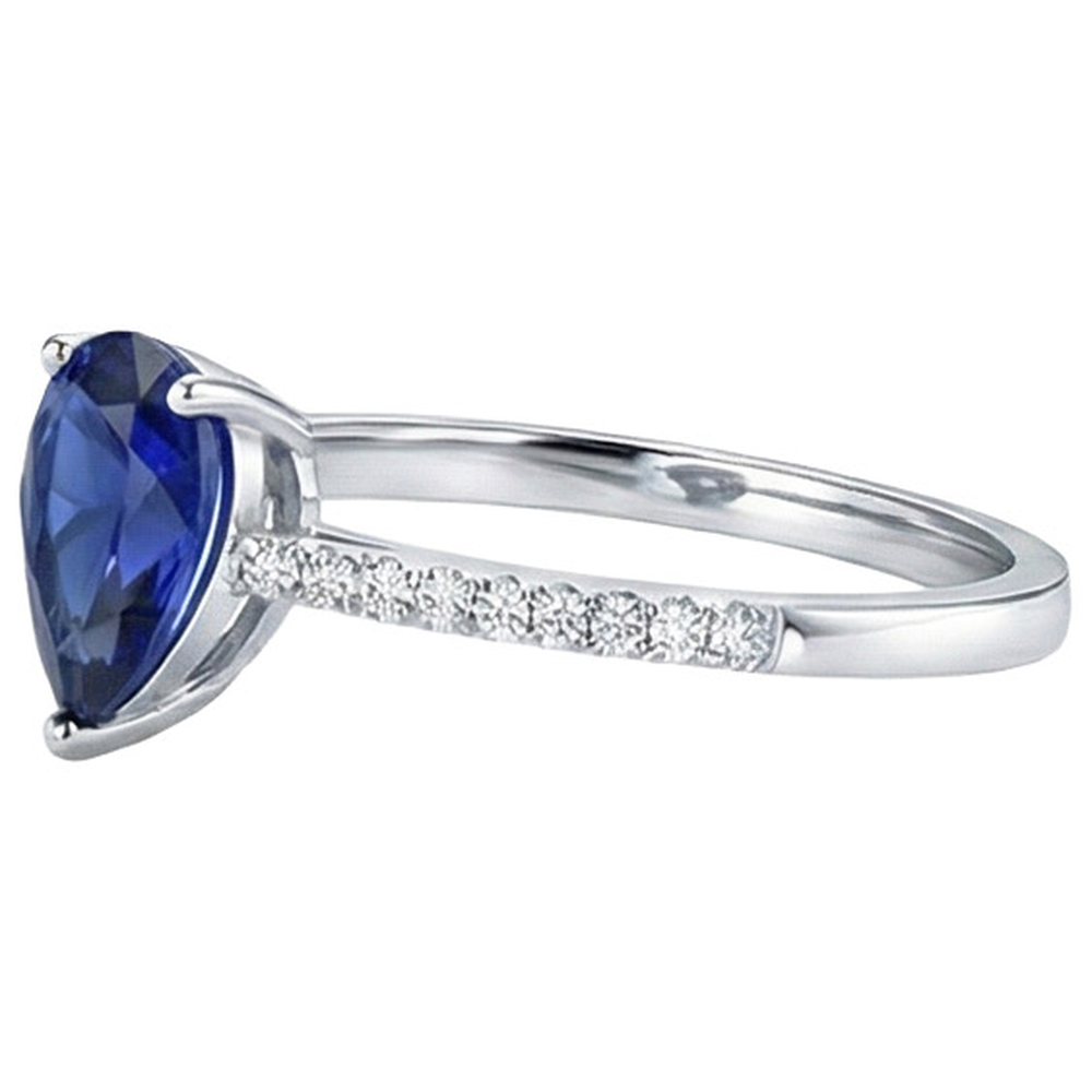 Anello solitario con accenti di diamanti ovali in zaffiro blu da 2,50 carati in oro bianco 14K
