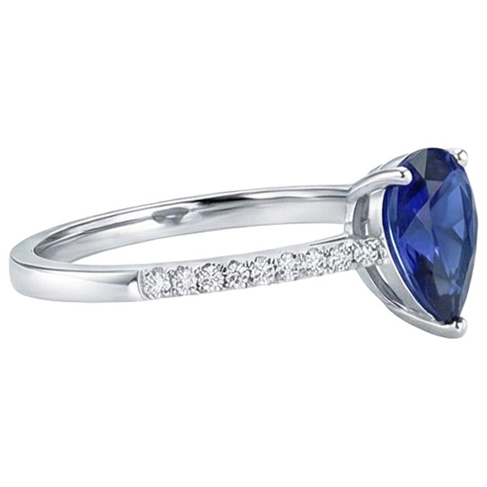 Anello solitario con accenti di diamanti ovali in zaffiro blu da 2,50 carati in oro bianco 14K