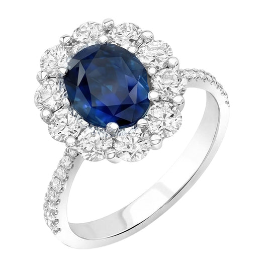 Anello solitario con accenti di zaffiri e diamanti dello Sri Lanka da 4,75 carati WG in oro bianco 14K