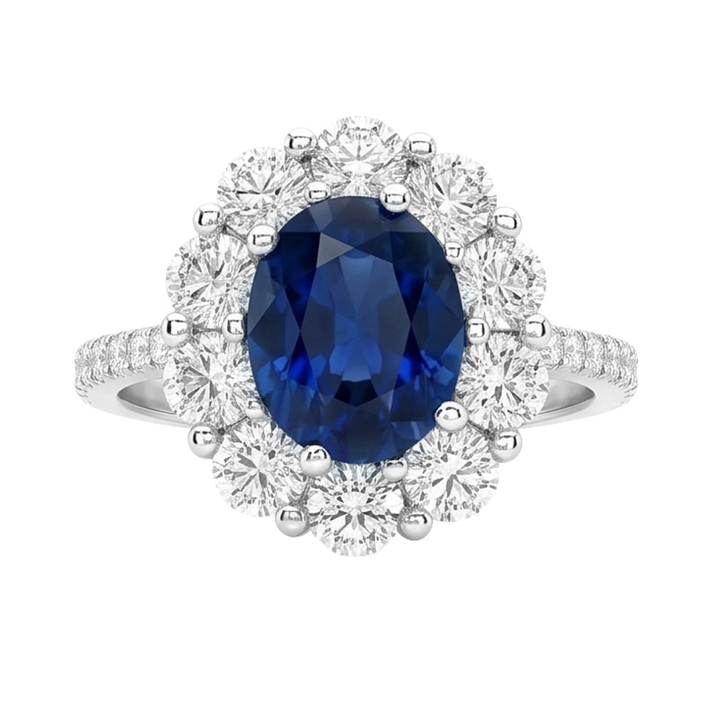 Anello solitario con accenti di zaffiri e diamanti dello Sri Lanka da 4,75 carati WG in oro bianco 14K