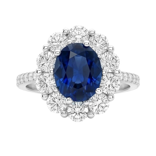Anello solitario con accenti di zaffiri e diamanti dello Sri Lanka da 4,75 carati WG in oro bianco 14K