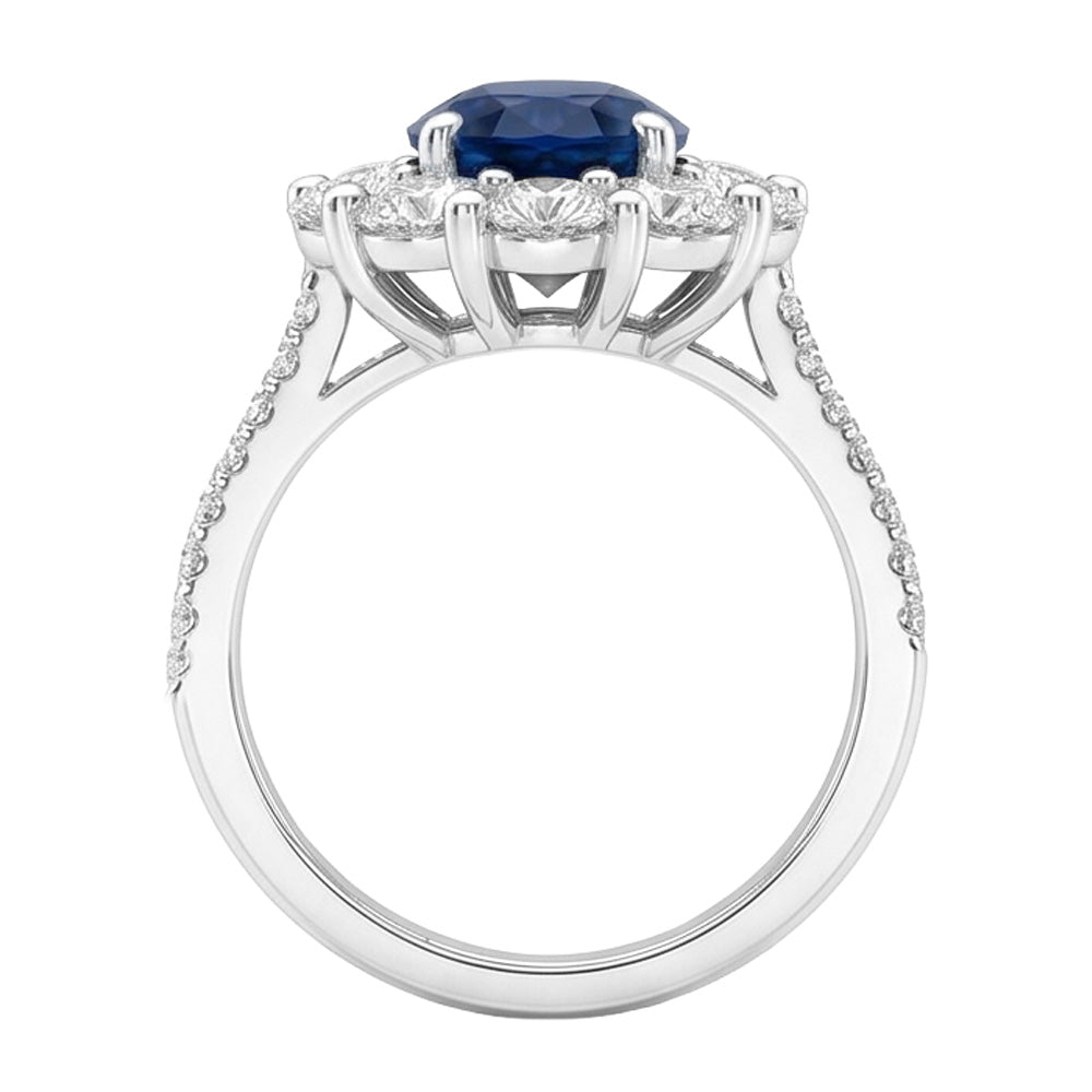 Anello solitario con accenti di zaffiri e diamanti dello Sri Lanka da 4,75 carati WG in oro bianco 14K