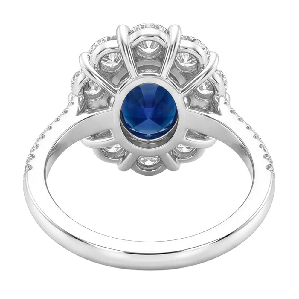 Anello solitario con accenti di zaffiri e diamanti dello Sri Lanka da 4,75 carati WG in oro bianco 14K