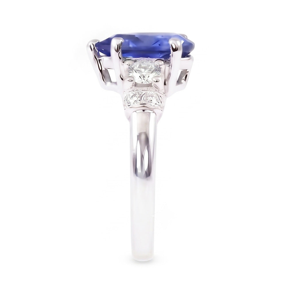 Anello solitario con accenti di zaffiro blu da 1,75 carati con gambo Milgrain in oro bianco 14K