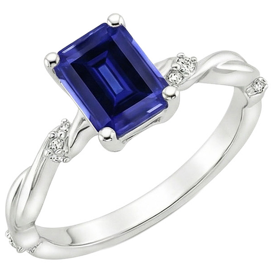 Anello solitario con accenti di zaffiro blu da 3,50 carati e diamante
