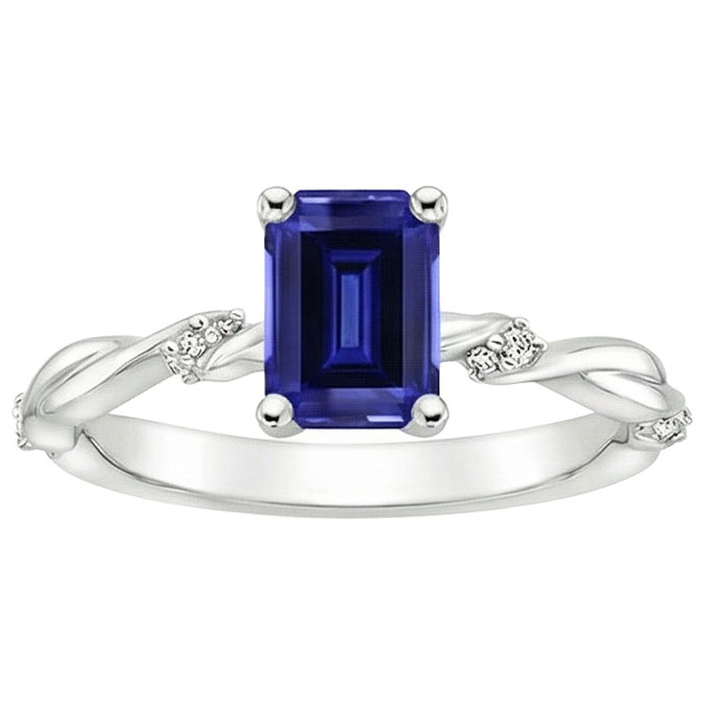 Anello solitario con accenti di zaffiro blu da 3,50 carati e diamante