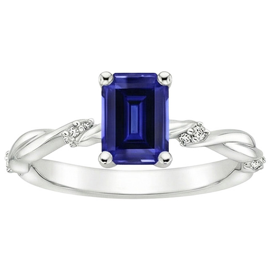 Anello solitario con accenti di zaffiro blu da 3,50 carati e diamante