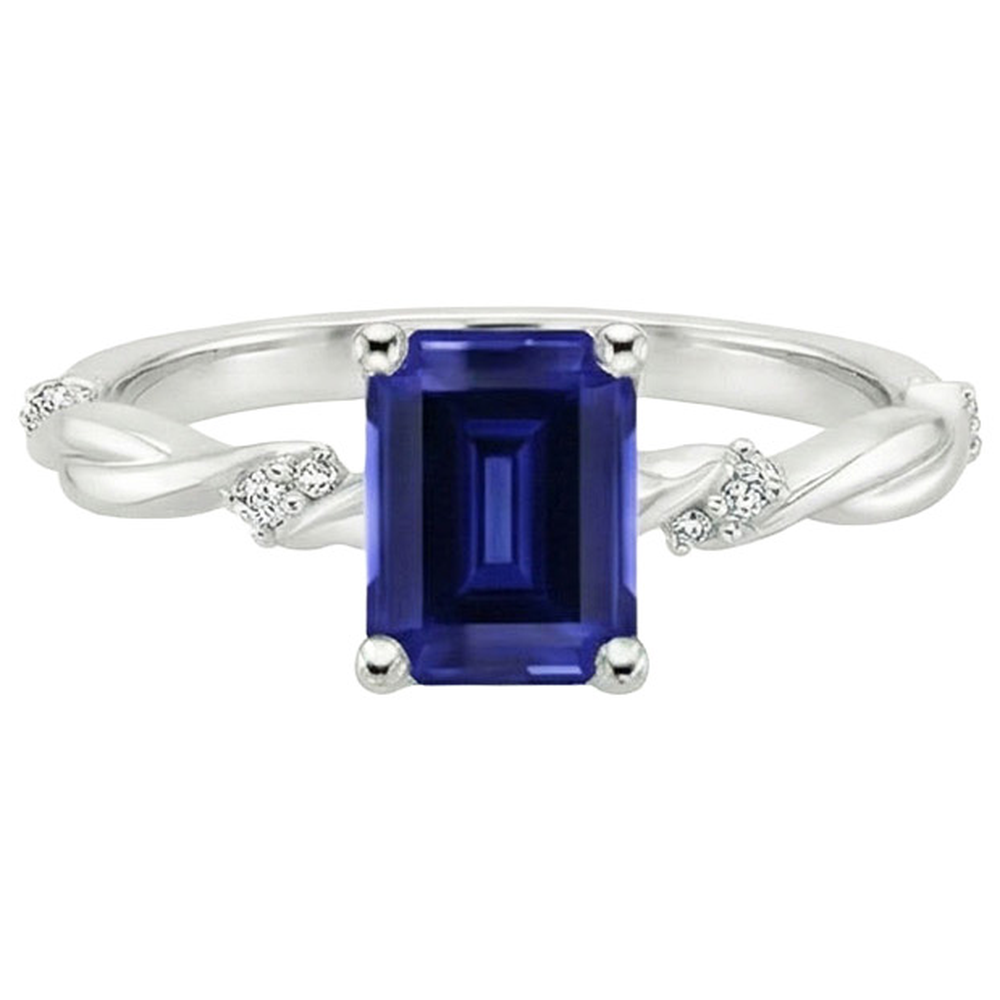Anello solitario con accenti di zaffiro blu da 3,50 carati e diamante