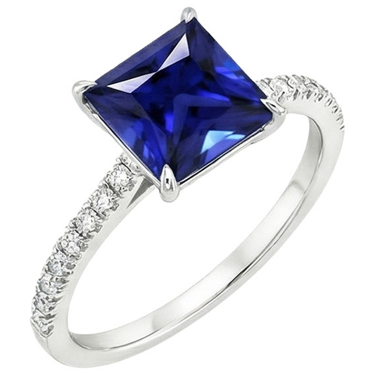 Anello solitario con accenti di zaffiro di Ceylon e diamante da 5.5 carati