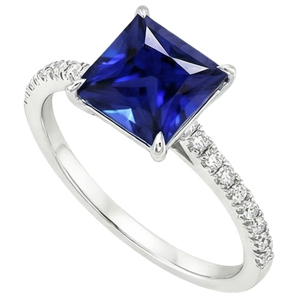 Anello solitario con accenti di zaffiro di Ceylon e diamante da 5.5 carati