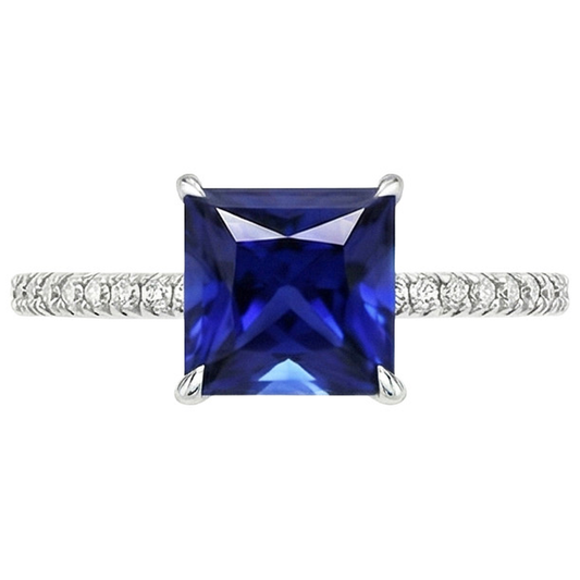 Anello solitario con accenti di zaffiro di Ceylon e diamante da 5.5 carati