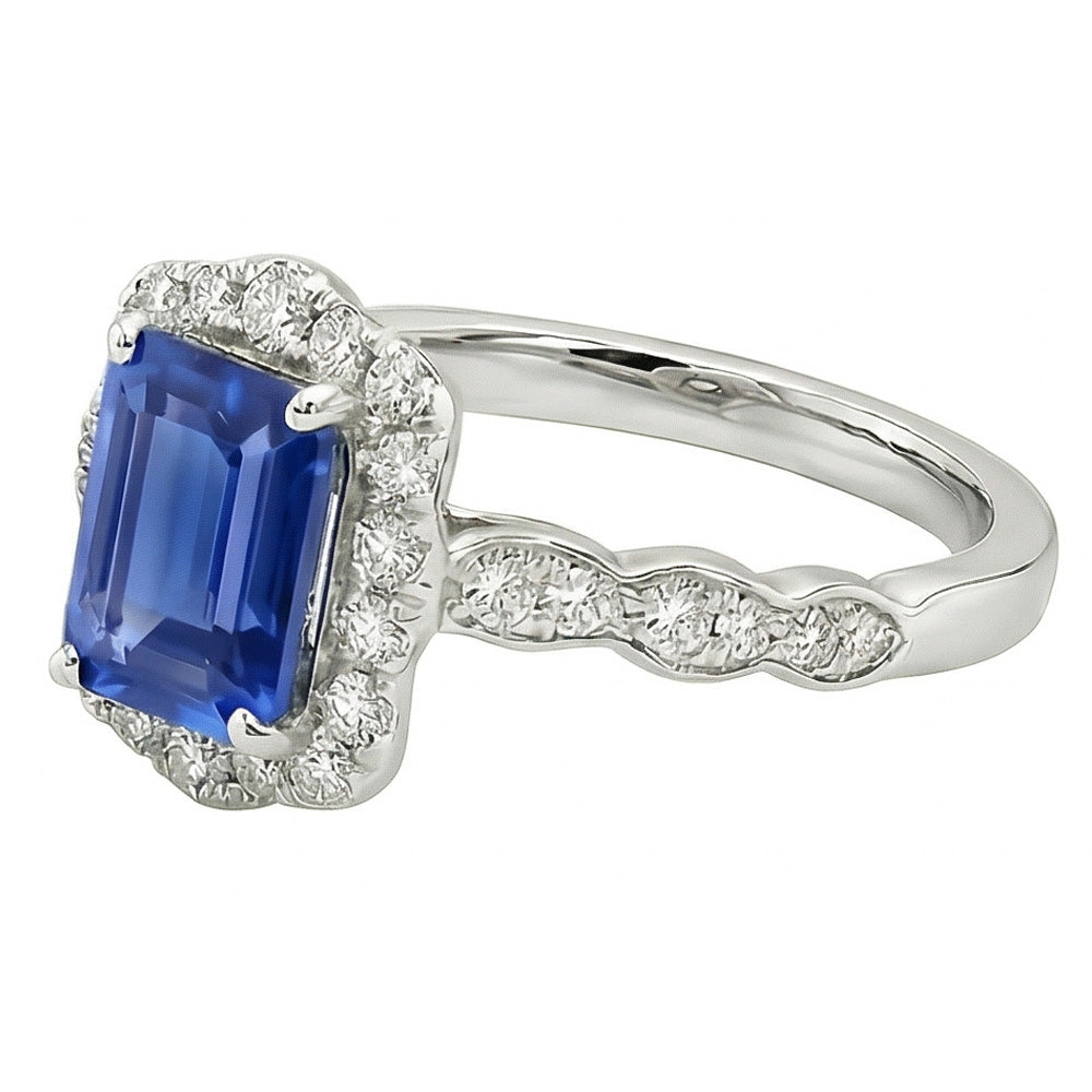 Anello solitario con accenti in stile fiore smeraldo zaffiro a 3 carati in oro bianco 14k
