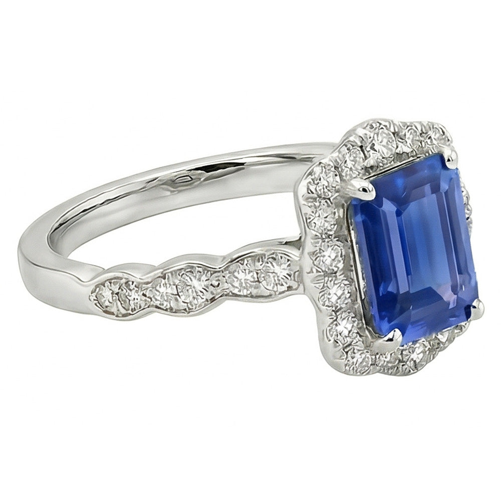 Anello solitario con accenti in stile fiore smeraldo zaffiro a 3 carati in oro bianco 14k