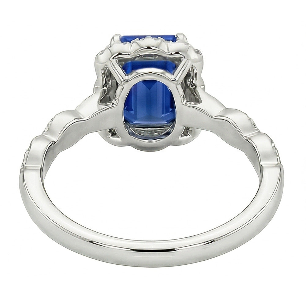 Anello solitario con accenti in stile fiore smeraldo zaffiro a 3 carati in oro bianco 14k