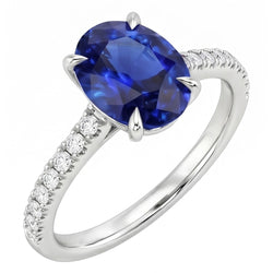 Anello solitario con accenti zaffiro blu e pavé di diamanti 3 carati