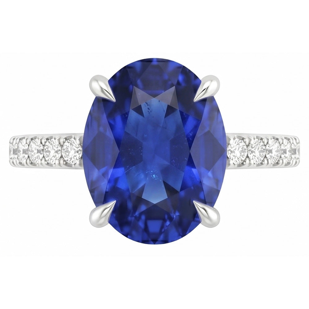 Anello solitario con accenti zaffiro blu e pavé di diamanti 3 carati