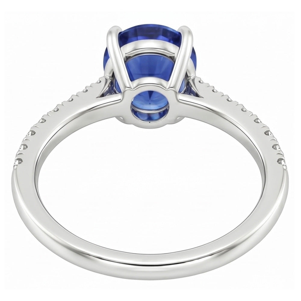 Anello solitario con accenti zaffiro blu e pavé di diamanti 3 carati