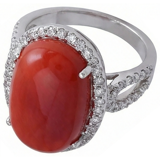 Anello solitario con accento 13.75 ct di corallo rosso e diamanti Novità