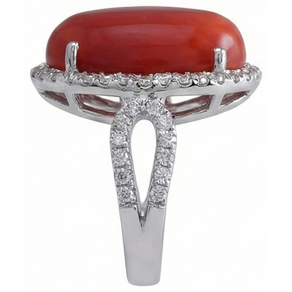 Anello solitario con accento 13.75 ct di corallo rosso e diamanti Novità