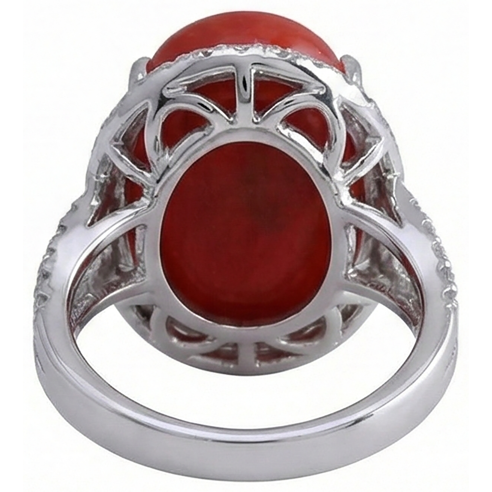Anello solitario con accento 13.75 ct di corallo rosso e diamanti Novità