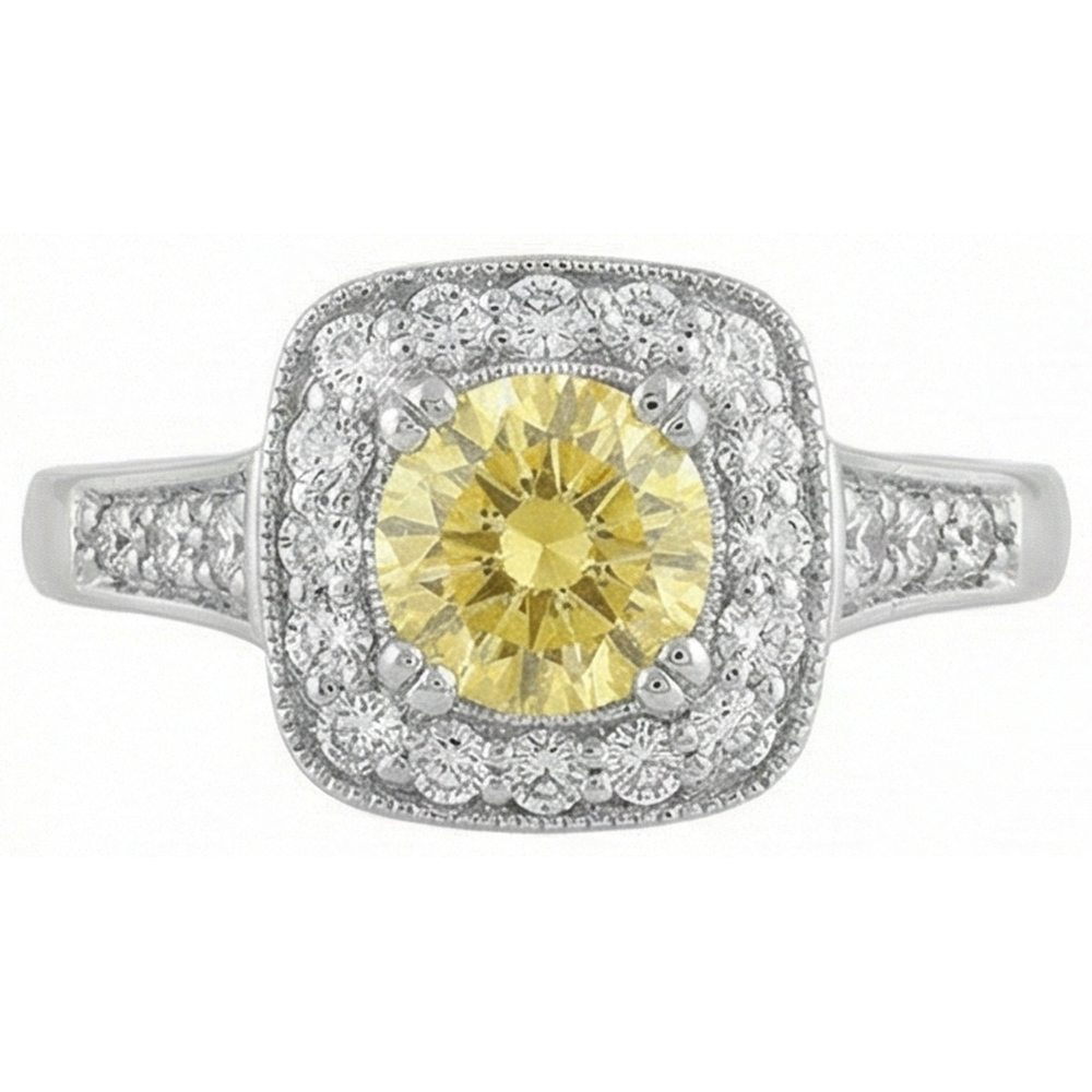 Anello solitario con accento 3.5 ct di zaffiro giallo e diamanti