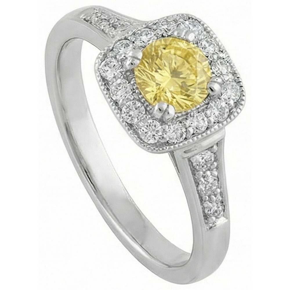 Anello solitario con accento 3.5 ct di zaffiro giallo e diamanti