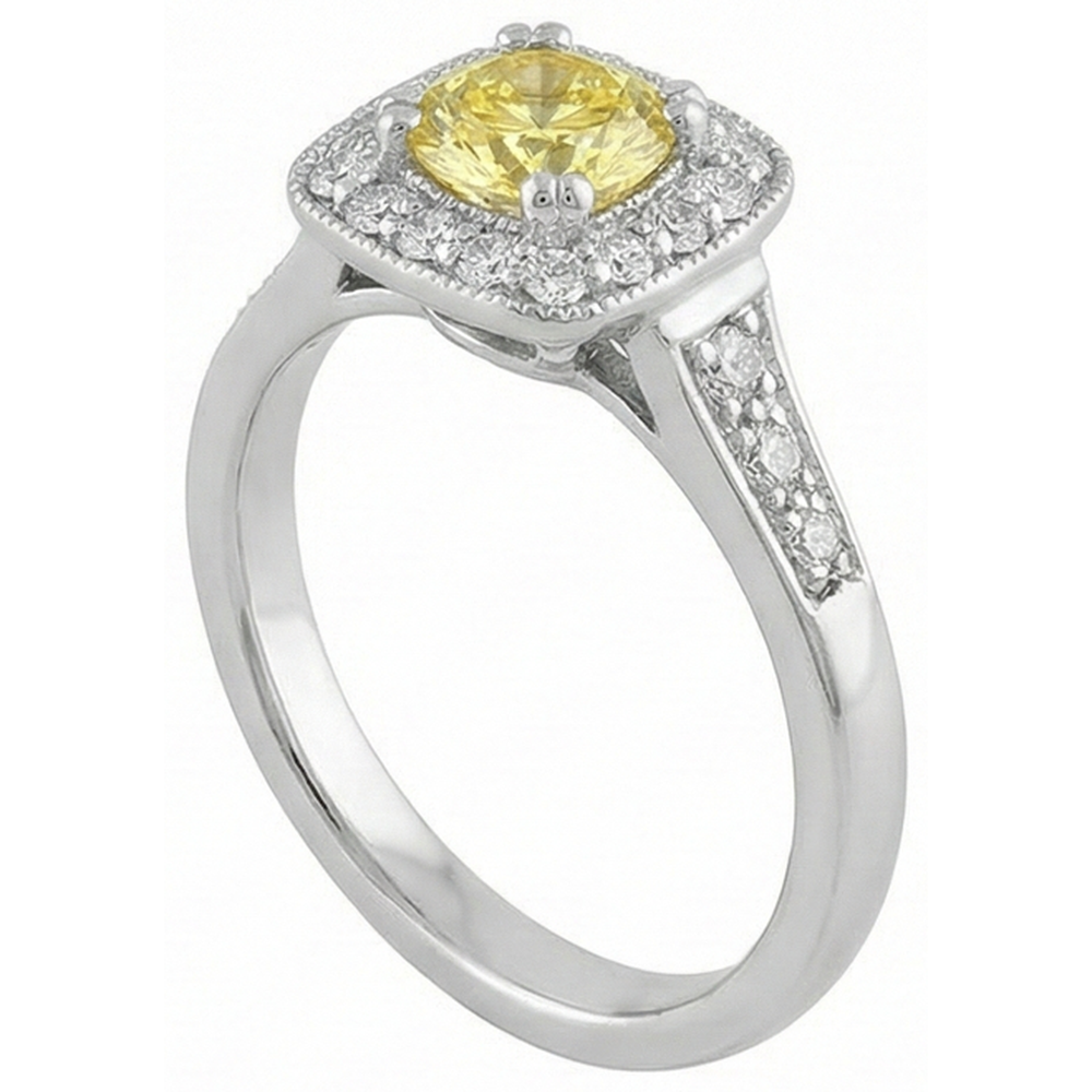 Anello solitario con accento 3.5 ct di zaffiro giallo e diamanti