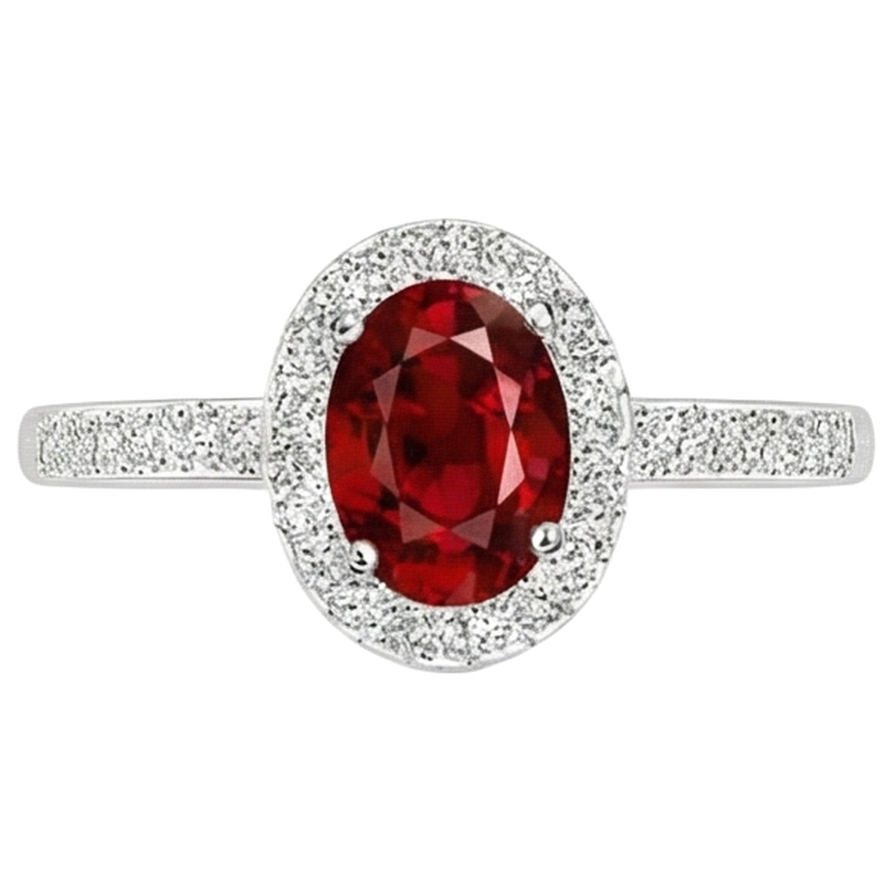 Anello solitario con accento 3.85 carati rubino e diamanti 14K WG